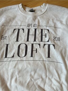 Gildan White Women's Sweatshirt with Black 'The Loft' Graphic